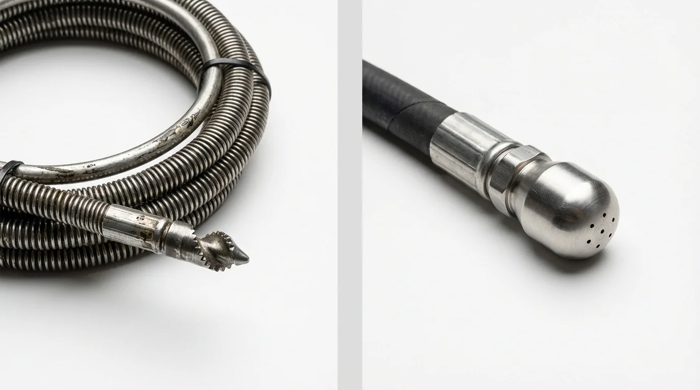 Drain snake cable and hydro jetting nozzle used for drain cleaning in Garden City, TX