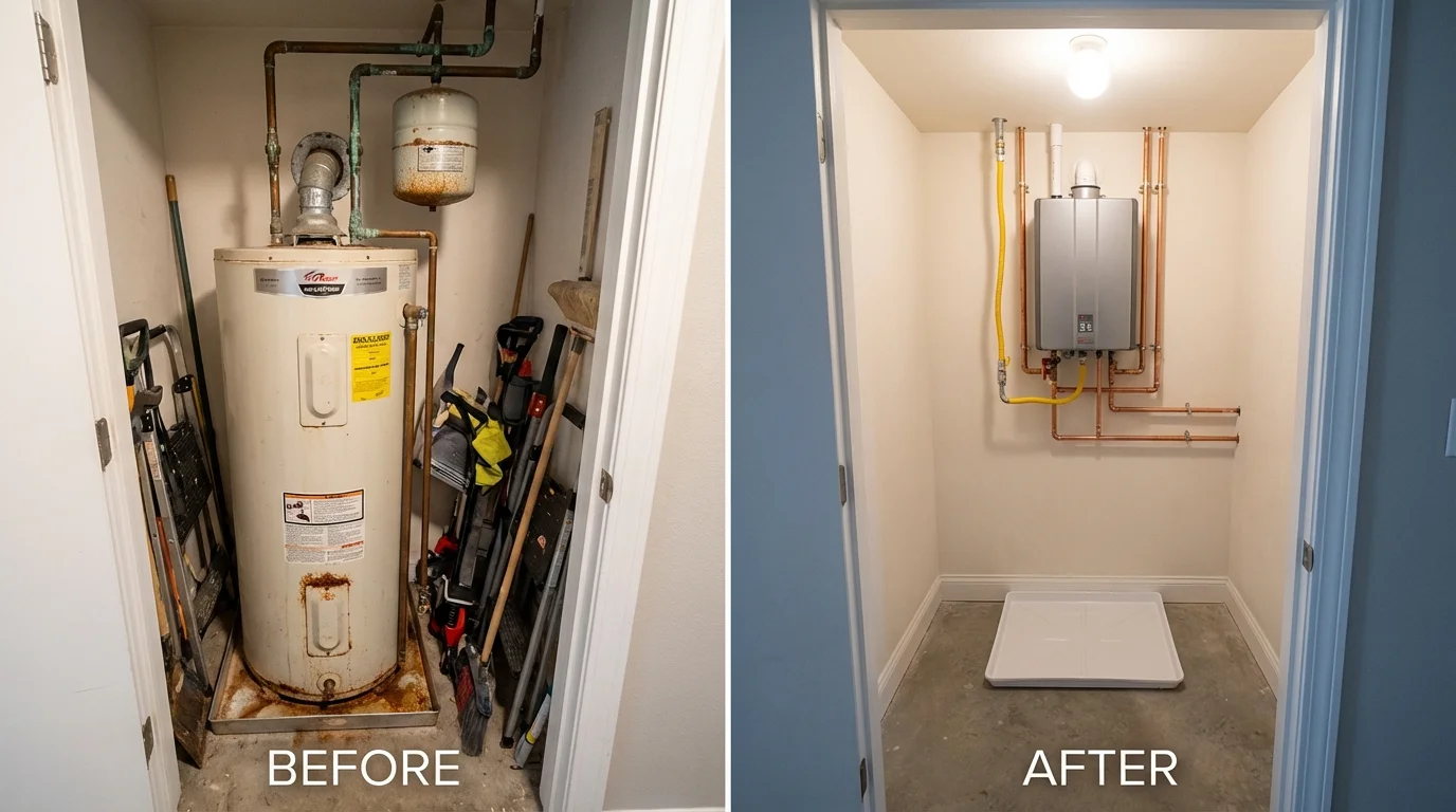 Tank water heater versus wall-mounted tankless unit comparison for Garden City, TX homeowners