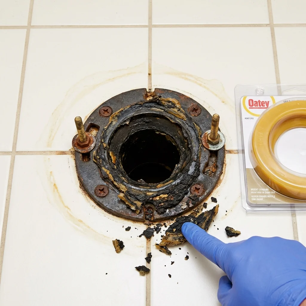Failed wax ring showing water seepage at the base of a toilet in a Garden City, TX home
