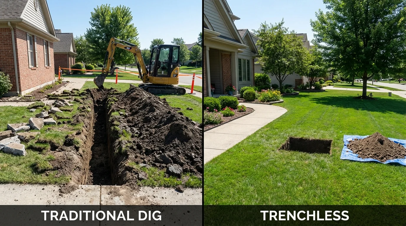 Trenchless sewer repair with minimal yard damage versus traditional excavation in Garden City, TX